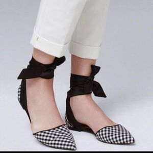 White House Black Market gingham ankle tie flat shoes. Never worn. Size 7.5